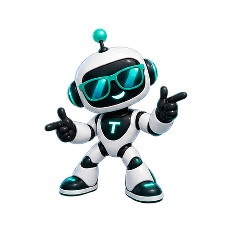 Tusu robot s naočalama pokazuje prema izboru proizvoda